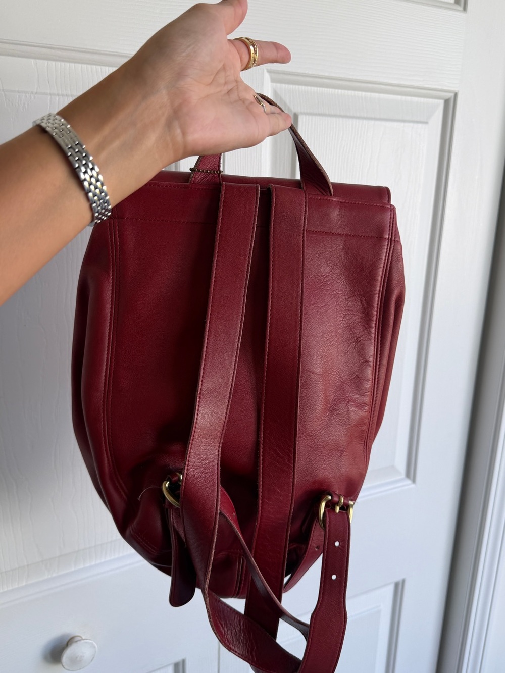 Vintage COACH 4134 Red Leather Backpack Women's Handle Gold Hardware Authentic - Picture 4 of 10